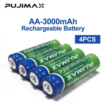 

PUJIMAX Rechargeable battery 4PCS AA Battery 1.2V 3000mAh pre-charged recharge ni mh rechargeable battery For camera microphone