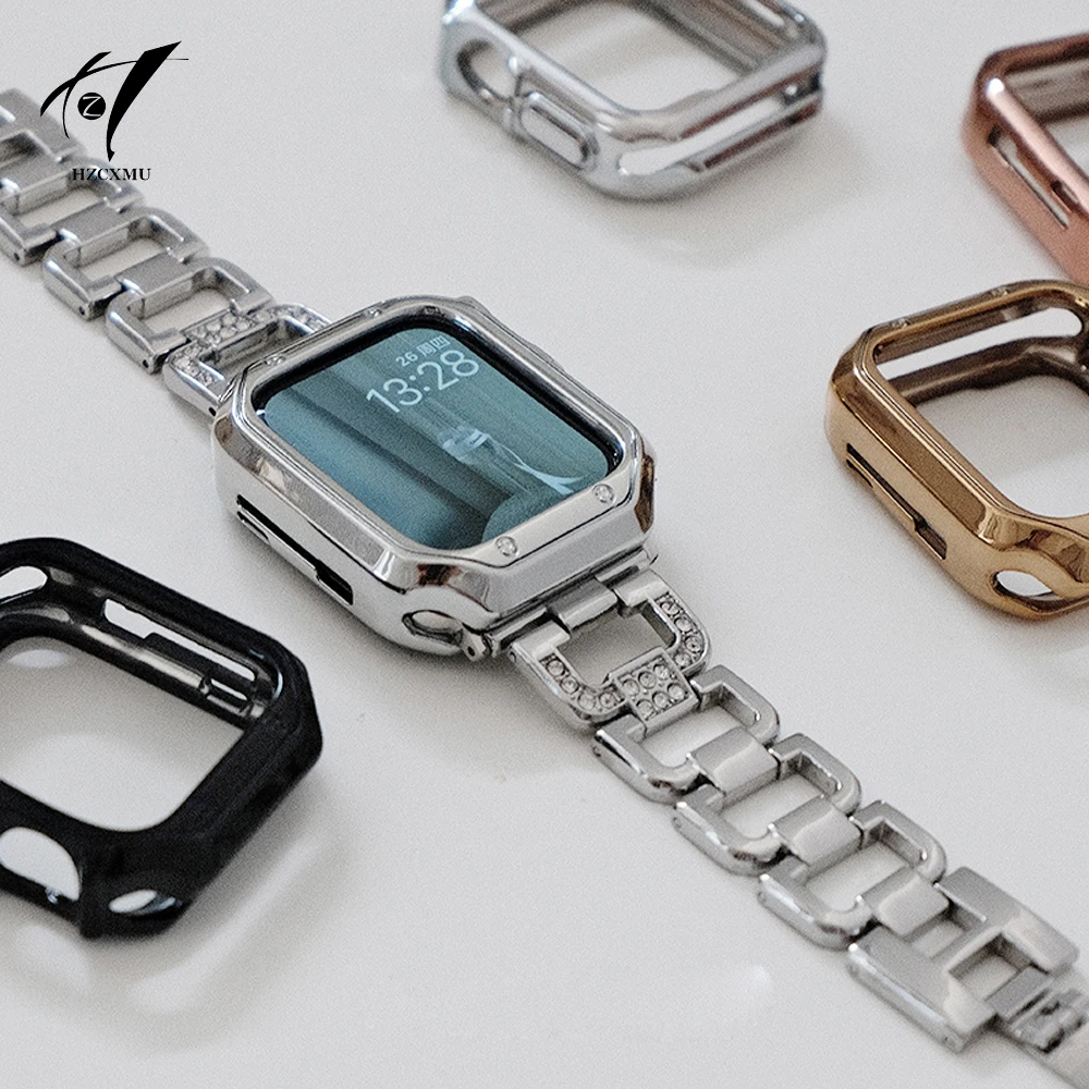 

Metal strap and case for Apple watch band 44mm 40mm 38mm 42mm watchband&cover for iwatch 6 se 5 4 3 2 Bracelet shell Accessories