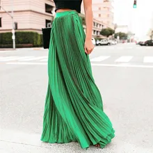 Плиссированные юбки для женщин длиной до пола Длинные юбки осенняя одежда с высокой талией женские нижние зеленые макси юбки