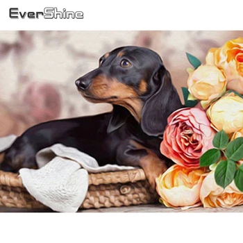 

Evershine Diamond Embroidery Dog Flower Full Square Diamond Painting Animal Cross Stitch Kit Diamond Mosaic Full Set Decoration