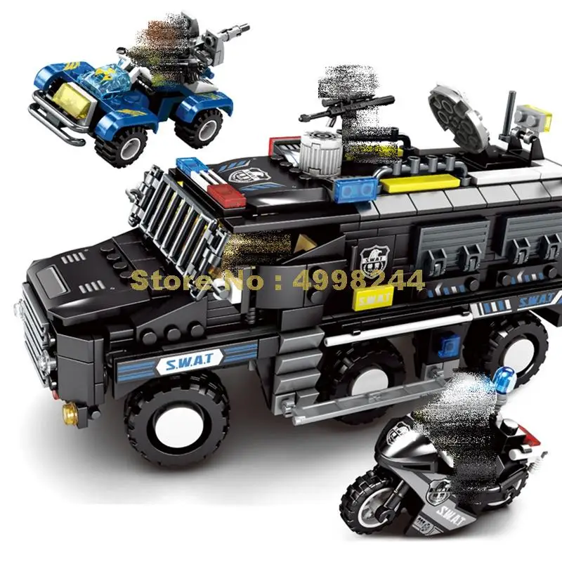 

102438 705pcs black hawk swat riot armored vehicle military building blocks Bricks Toy