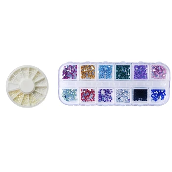 

1 Box White Pearl Nail Art Stone Wheel Rhinestones Beads & 1200Pcs Nail Art Rhinestones Tips Decoration Manicure