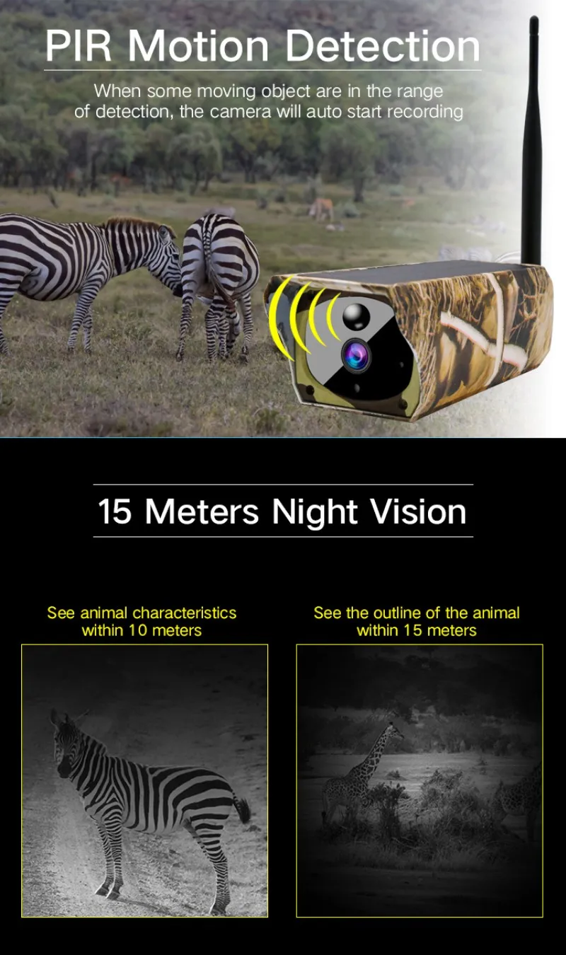 Солнечные приложения поддержка безопасности охотничья камера 1080P HD беспроводная Wifi ip-камера ночного видения животные игра фото ловушки