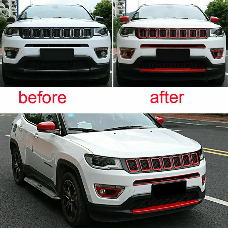 Подходит- для Jeep Compass красная передняя решетка облицовки Радиатора 7 шт. решетчатые вставки