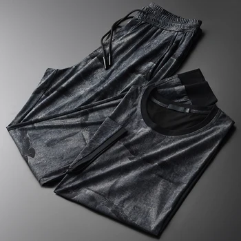 

Sets Summer Mens (t-shirt+pants) Luxury Fashion Printed Short Sleeves T-shirts Plus Size 4xl Elastic Waist Sport Man Pant