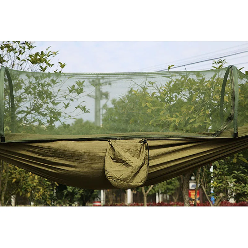 Portable Outdoor Camping Hammock With Mosquito Net Parachute Fabric Hammocks Beds Hanging Swing Sleeping Bed Tree Tent Army Gree