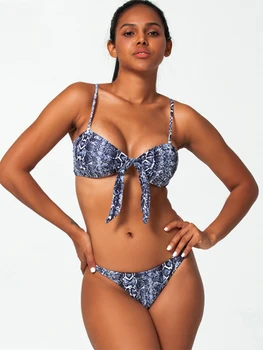 

Snakeskin Bikinis Tie Front Swimwear Women String Bikini Push Up Biquini High Waisted Bathing Suits Two Piece Swimsuit Sxey
