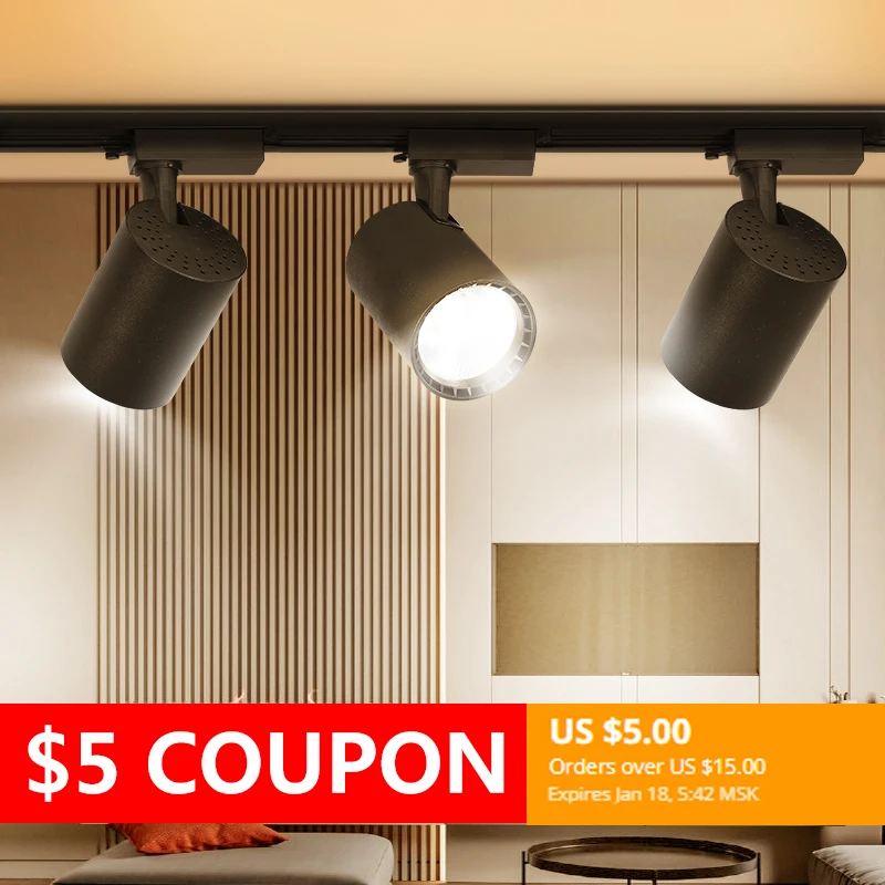 Led Track Lights 12W 20W 30W 40W 220V COB Track Lamp Rail Lamps Spotlight Clothing Store Lighting Fixture for Shop Home Kitchen