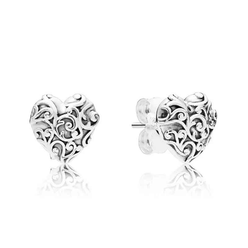 100% 925 Sterling Silver New Glamorous Pleasant Noble Royal Regal Heart Stud Earrings Original Jewellery Gift for Female Holiday | Украшения