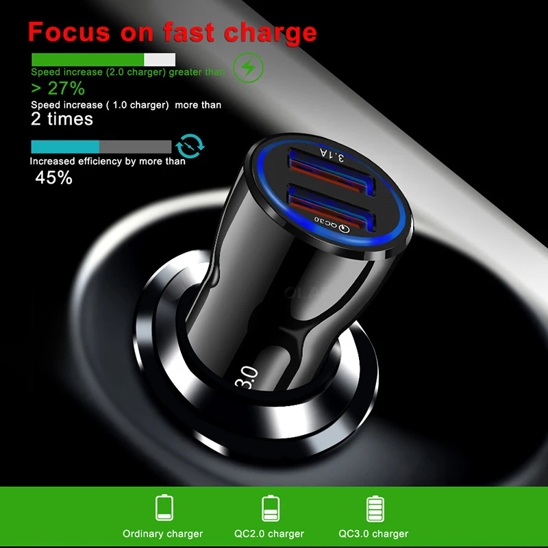 Автомобильное зарядное устройство Quick Charge 3, 0 Быстрая зарядка с двумя портами 3.1A автомобильное зарядное устройство многофункциональное автомобильное зарядное устройство