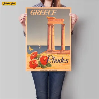 

Greece City Travel Poster Wall Art Sticker Vintage Kraft Paper Cafe Pub Bar Hotel Decor Hand Painted Landscape Picture 42x30cm