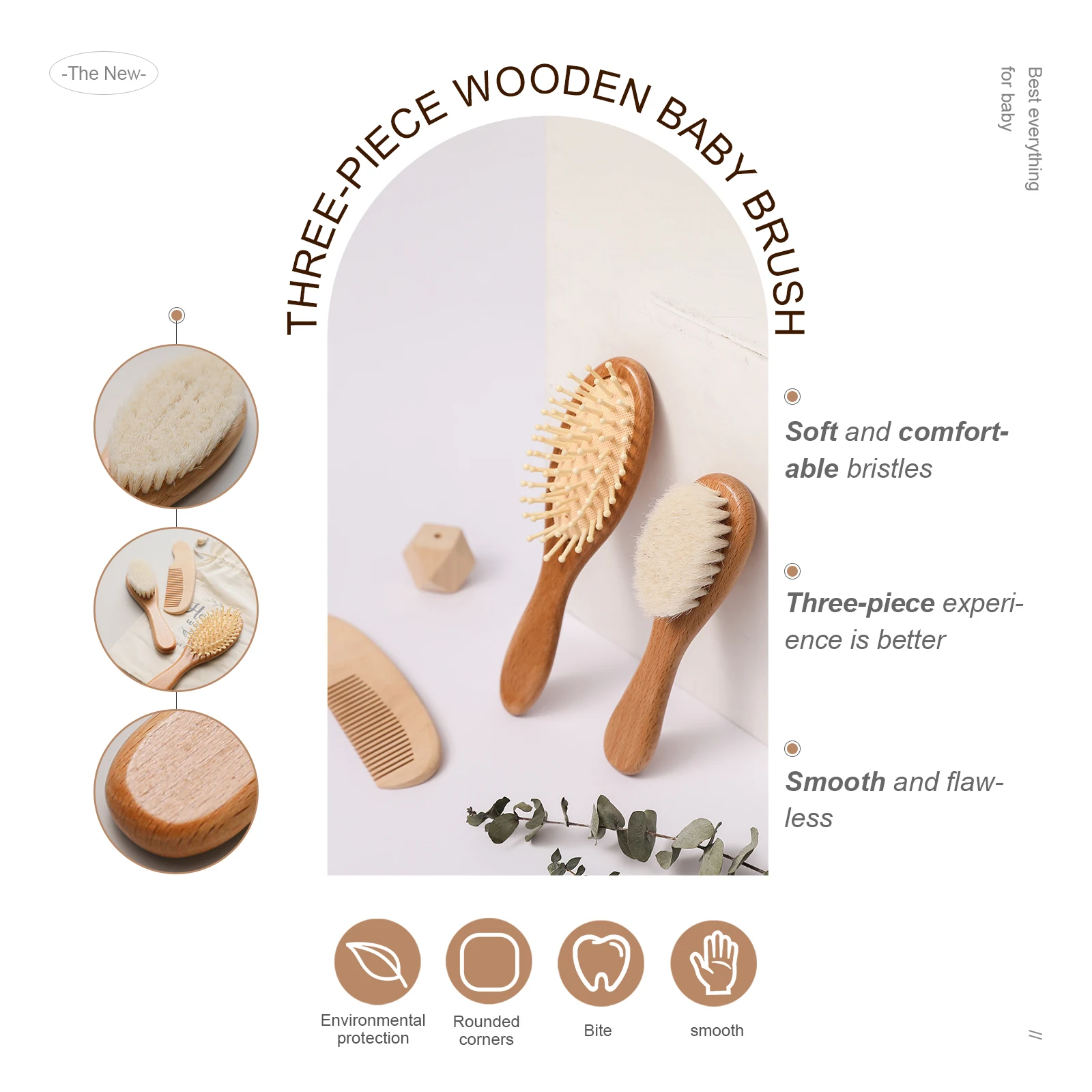 Newborn Wooden Brush Baby Boy Girl Soft Hair Brush Head Massager New Handle Wool Natural Comb Kids Hairbrush hair brush comb,baby hair comb
