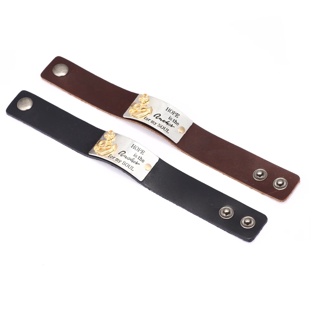 Hot Leather Bracelet Bangle Brown Black Genuine Leather Jewelry English Letter Bracelet For Men Women Party Gifts