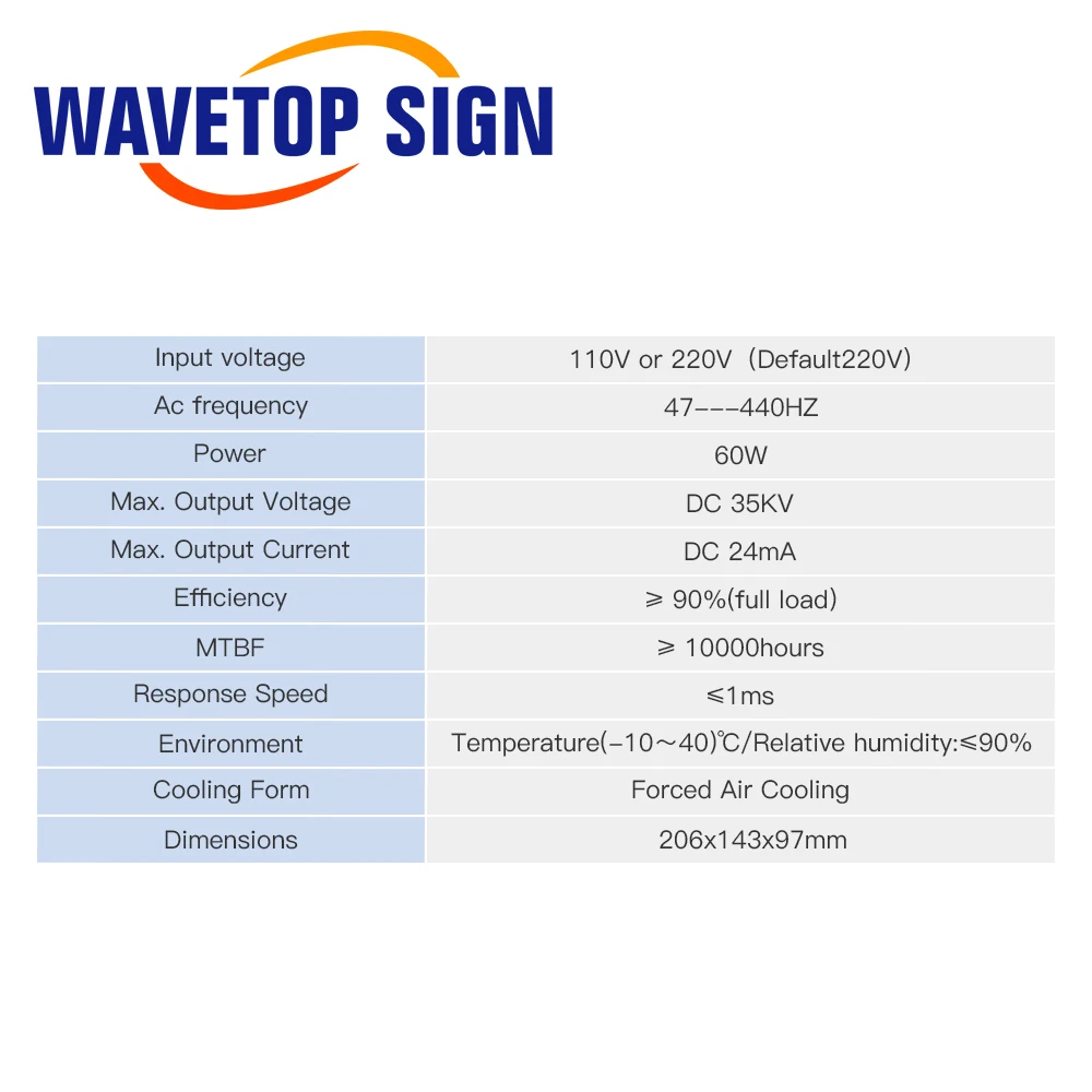 Лазерный блок питания WaveTopSign HY T60 Co2 для лазерного гравировального станка CO2 с