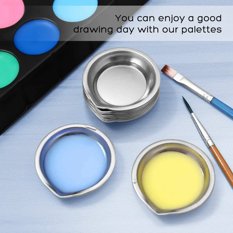 Paint tray Color palette Watercolor palette 12Pcs Stainless Steel Small Round for Artist Watercolours Paint Mixing