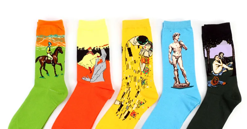 1 pair Hot Sale Classic Autumn Winter Retro Women Personality Art Van Gogh Mural World Famous Painting Female Sock Oil Socks