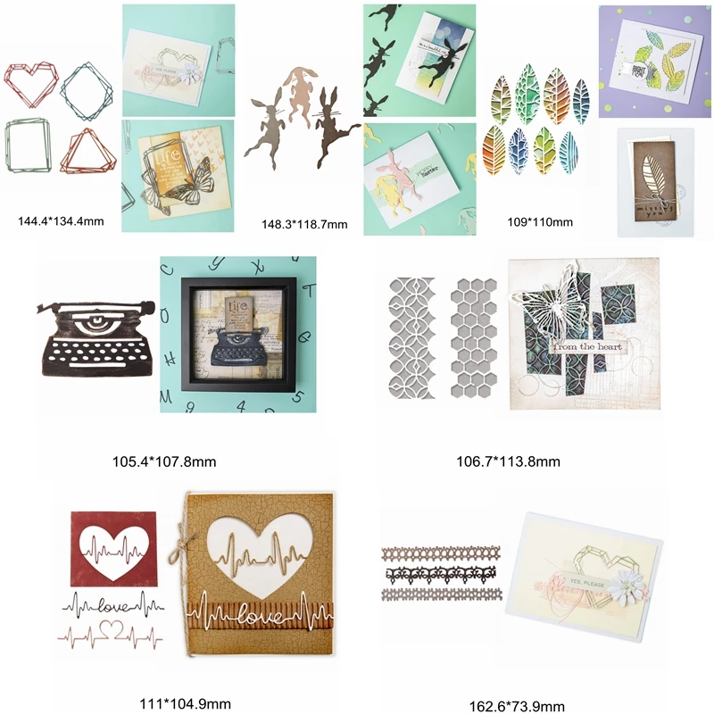 

Heart Rabbit Lace Typewriter Square Mix Leaves Honeycomb Pattern Metal Cutting Dies Make Cards DIY Scrapbook Craft New Stencils