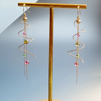 

LiiJi Unique Genuine Tourmaline Spiral Earrings 925 Sterling Silver Handmade Drop Link Earrings Delicate Jewelry For Women Gift