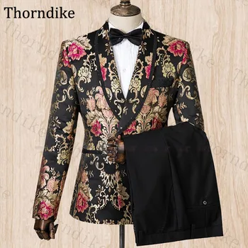 

Thorndike Print Blazer And Black Pants Suits for Men Custom Made Terno Slim Groom Custom 3 Piece Wedding Mens Suit Casual Tuxedo