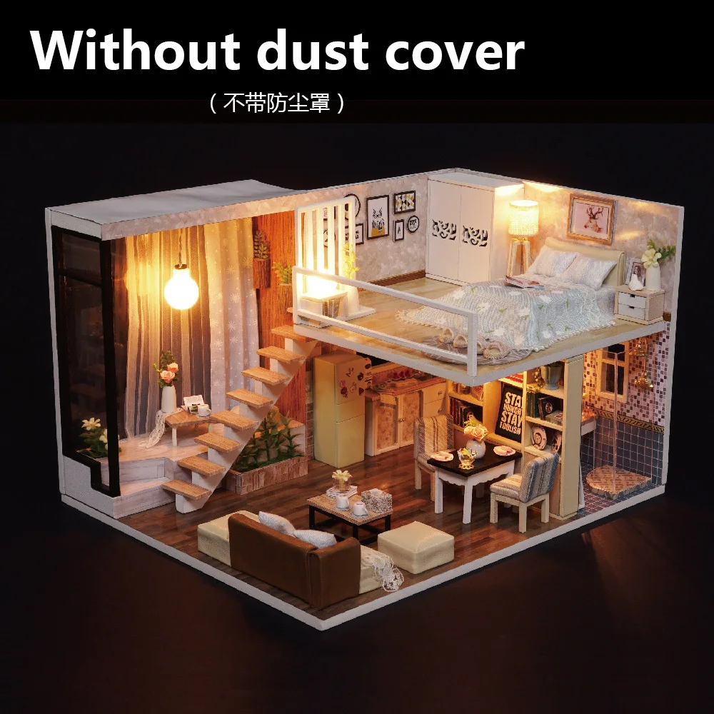 Without dust cover Набор для кукольного домика Diy мебель для коттеджей сборка игрушка деревянный кукольный домик ручной работы игрушки для детей Best на день рождения Рождественский подарок - Цвет: Without dust cover
