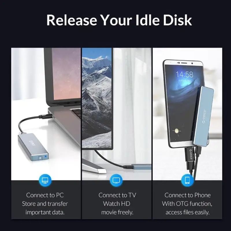 ORICO USB 3,1 type-C HDD Box Корпус для жесткого диска 5 Гбит/с Алюминиевый сплав M.2 NGFF SSD корпус для Windows Mac OS Linux PC
