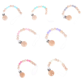 

1PCS Wooden Baby Pacifier Clip Chains Infant Toddler Crochet Beads Silicone Beads Pacifier Holder Toy Leash Strap
