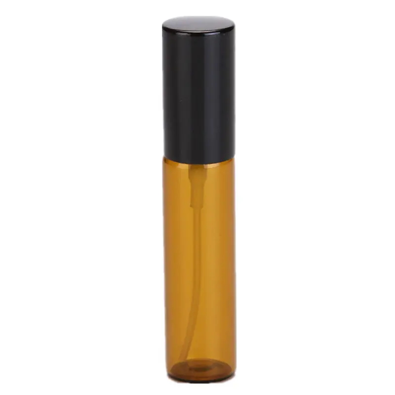 Brown with black cap 50 шт. 5 мл 10 мл мини Янтарная стеклянная бутылка спрей бутылка для парфюмерии с распылителем пустая парфюмерная образец алюминиевая крышка от бутылки Tralve бутылки флаконы - Цвет: Brown with black cap