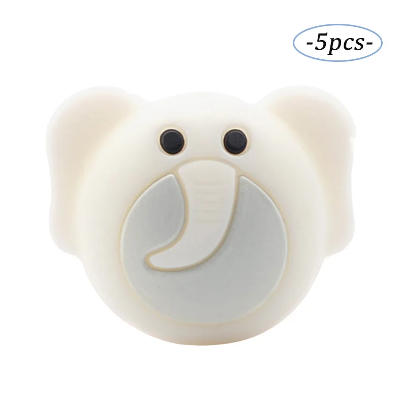white LOFCA силиконовые бусины Слон 5 шт. мультфильм BPA Бесплатно Пищевой Силикон бисер ребенок прорезывание зубов жевательная игрушка DIY соска цепочка Ожерелье - Color: white