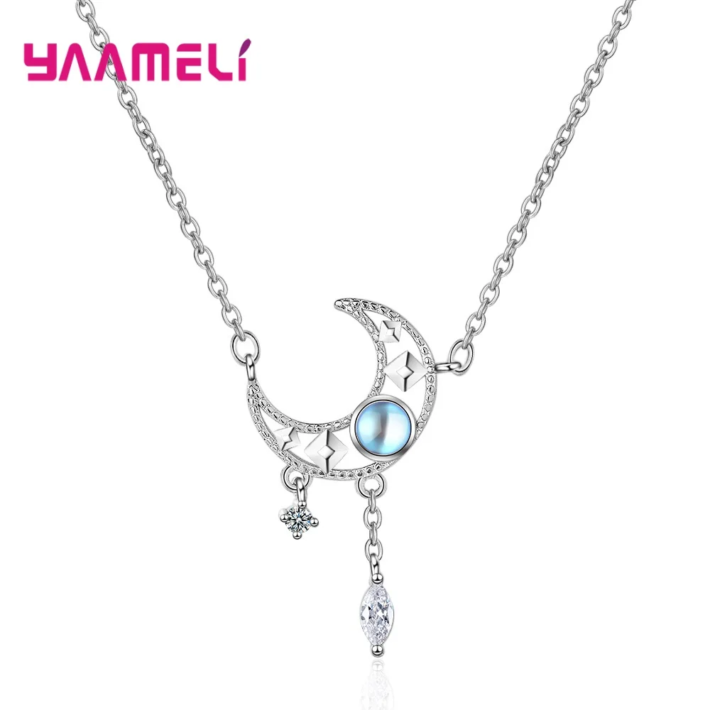 

Wholesale New Fashion Real 925 Sterling Silver Elegant Hollow Moon Design Pendant Clavicle Chain Necklace For Women Girl Jewlery