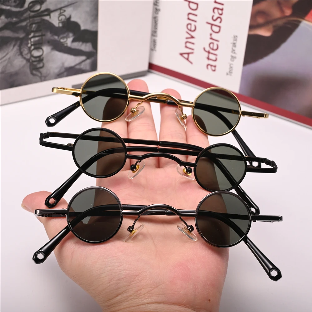 

Vazrobe Small Round Glass Sunglasses Male Women Vintage Sun Glasses for Men Crystal Stone Lens Anti Scratch Retro Steampunk 2018