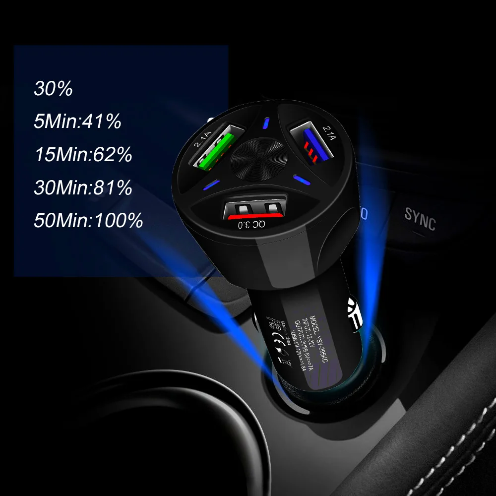 Автомобильное USB зарядное устройство Quick Charge 3,0 4,0 Универсальный 18 Вт Быстрая зарядка в автомобиле 3 порта зарядное устройство для мобильного телефона для samsung s10 iphone 11 7