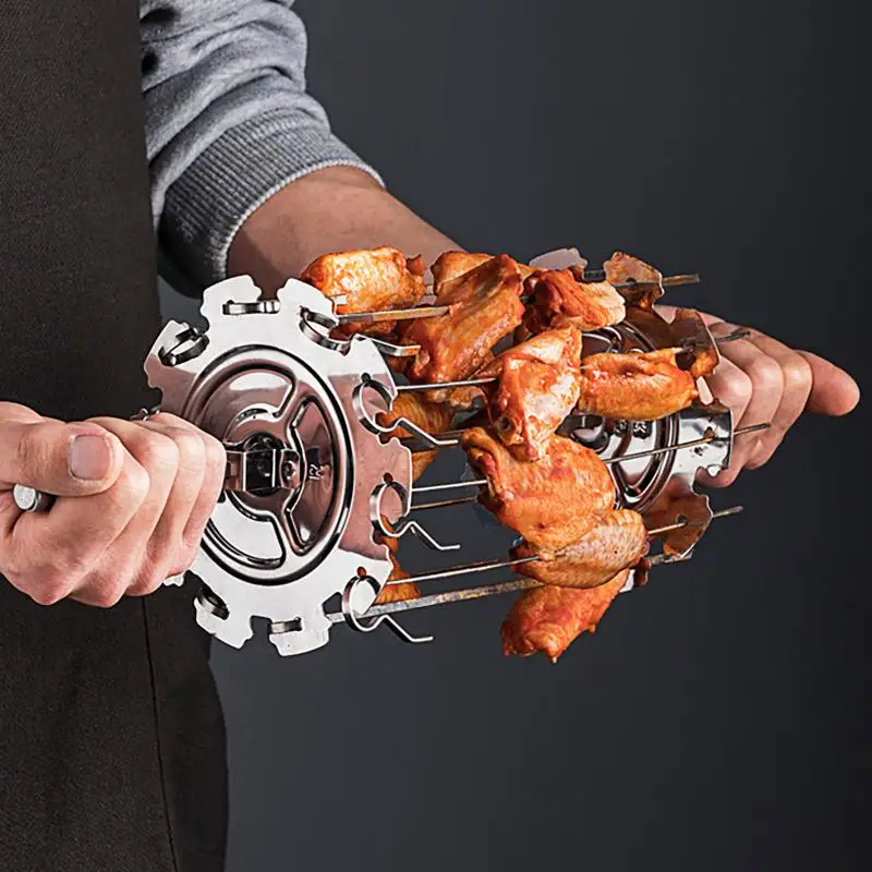 Stainless Steel Rotating Grill Skewers BBQ Grill Cage Barbecue Air Fryer Lamb Skewers Electric Oven Kitchen Baking Tools