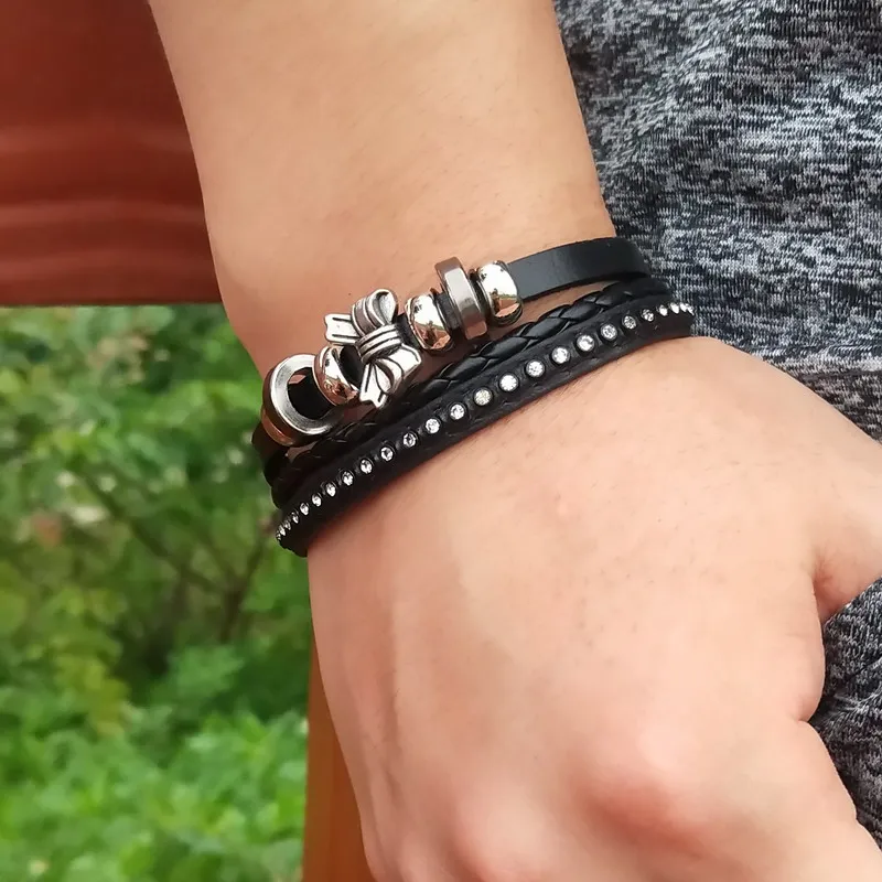 Браслет с заклепками в стиле панк популярный мужской кожаный браслет сплетенный браслет винтажные мужские Ювелирное Украшение в подарок на день рождения браслет