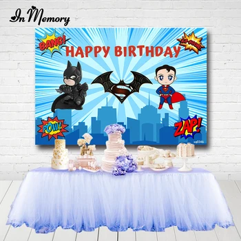 

InMemory Photography Backgrounds Comics Superhero Theme Little Batman Superman Backdrop For Boys Birthday Party Custom Photocall