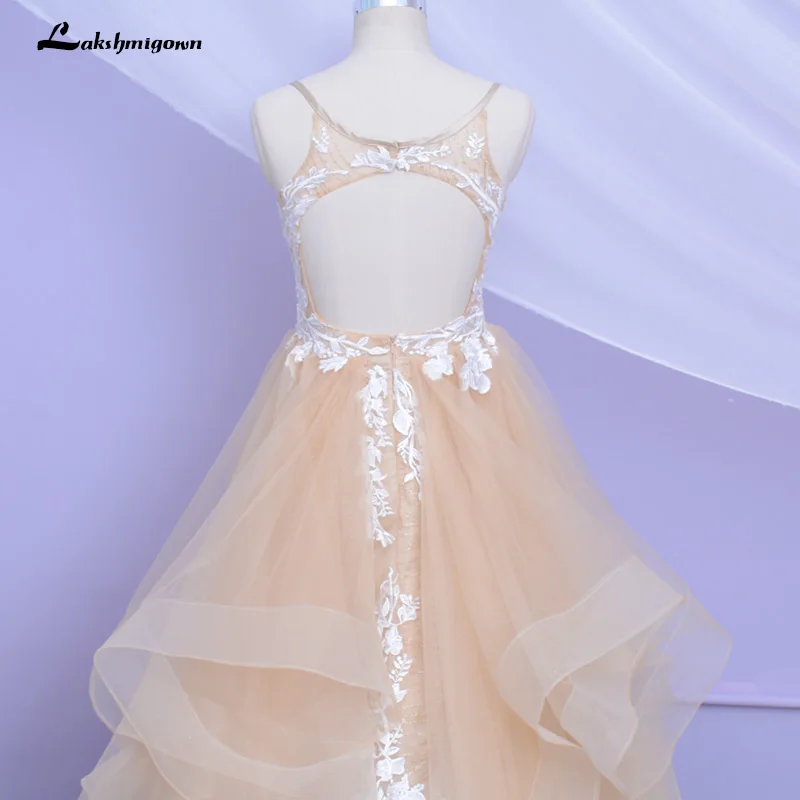 Lakshmigown, свадебные платья цвета шампань,, с открытой спиной, Robe de Mariee, винтажные кружевные цветочные аппликации, свадебные платья, Формальные Длинные