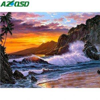 

AZQSD Coloring By Numbers Wave Seaside Paint By Number Canvas Painting Kits Landscape HandPainted 50x40cm Unframed Decoration