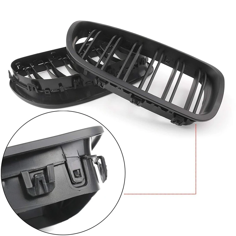 1 Pair Double Slat Line Front Bumper Grill Hood Kidney Grille Grill for 2010- BMW 5 Series F10 F11 F18 M5(Matte Black