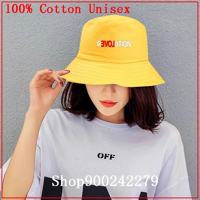 REVOLUTION LOVE white bucket hat Fashion Summer Sunshade Cap women men Panama Print flat visor fisherman hat Heisenberg cool hat
