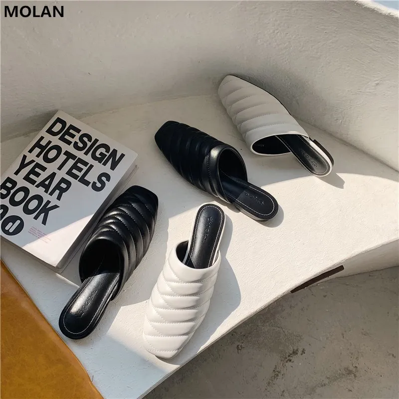 Бренд molan Designer 2020 летние новые модные кожаные шлепанцы с круглым носком на