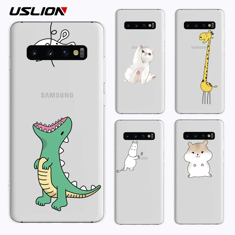 

USLION Transparent Cartoon Dinosaur Silicone Phone Cases For Samsung A50 A60 A70 M20 M30 S9 S10 Plus Note 8 9 Cute Soft Cover