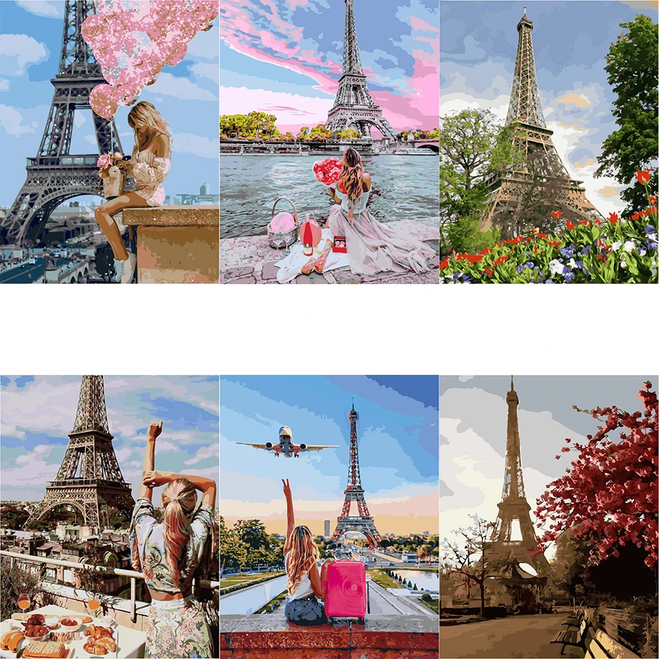 

tapb Paris Railroad Pictures Painting By Numbers Kit Handpainted On Canvas DIY Oil Painting By Numbers Art Decorations