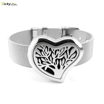 

Cuvry Heart Tree of Life (30mm) with Circle Band Aromatherapy / Essential Oils Diffuser Locket Bracelet Jewelry drop shipping