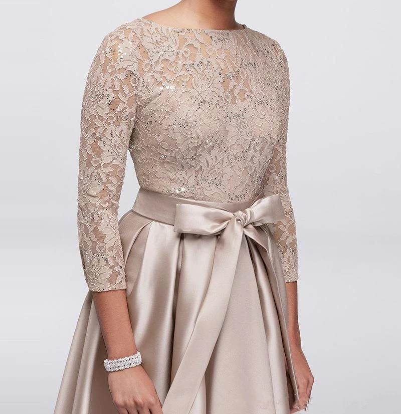Champgne Plus Size Mother of The Bride Lace Dresses For Weddings 2020 Satin High Low Sashes Groom Godmother Gowns Gift (1)