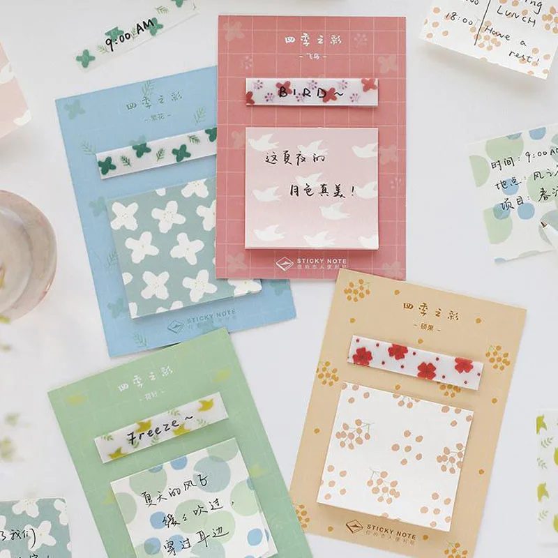 

1 Pcs Kawaii Lotus Leaf Four Seasons Colorful Series Memo Pads Sticky Notes Bookmark Notebook Stationery Papelaria Escolar