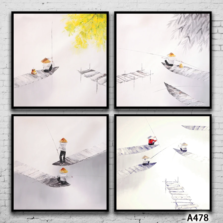 

Abstract Oil Painting Print on Canvas 4pcs White and Black Vietnam Landsacpe Canvas Art Painting Wall Art Picture for Home Decor
