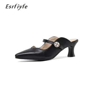 

ESRFIYFE Summer Fashion Women Pointed Toe Slipper Nude Beige High Heels Outsides Ladies Slides Luxury Brand Beach Mules Shoes