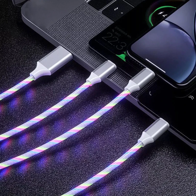 Type c micro usb кабель для зарядки huawei mate 20 p30 samsung s10 стример 3 в 1 светодиодный светильник шнур быстрой зарядки для xiaomi oppo - Цвет: Multicolor