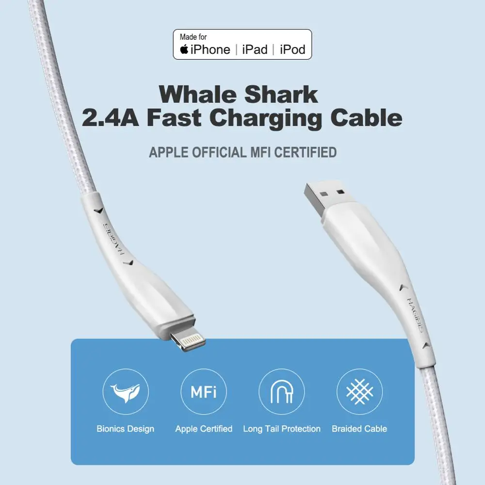 Usb кабель Hagibi MFi для iPhone 11 Pro X XS 8 2 4 А быстрой зарядки 6 передачи данных зарядный