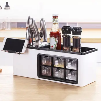 

Multifunctional Kitchen Wall Mount Cutlery Spice Seasoning Storage Box Rack Shelf Home Kitchen Storage Organizer Easy To Install