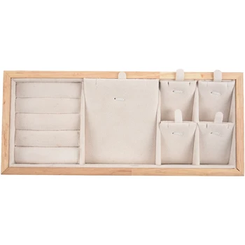

Wood Jewelry Display Jewellery Tray Ring Holder Necklaces Organizer Bracelets Showcase Pendants Box Beige
